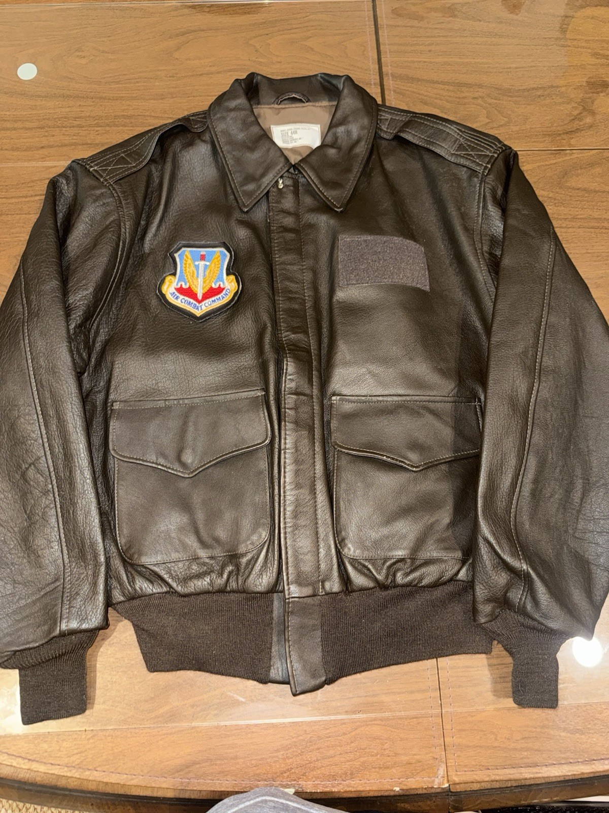 Authentic 1992 USAF A-2 Leather Flight Jacket Air Combat Command Size 44R