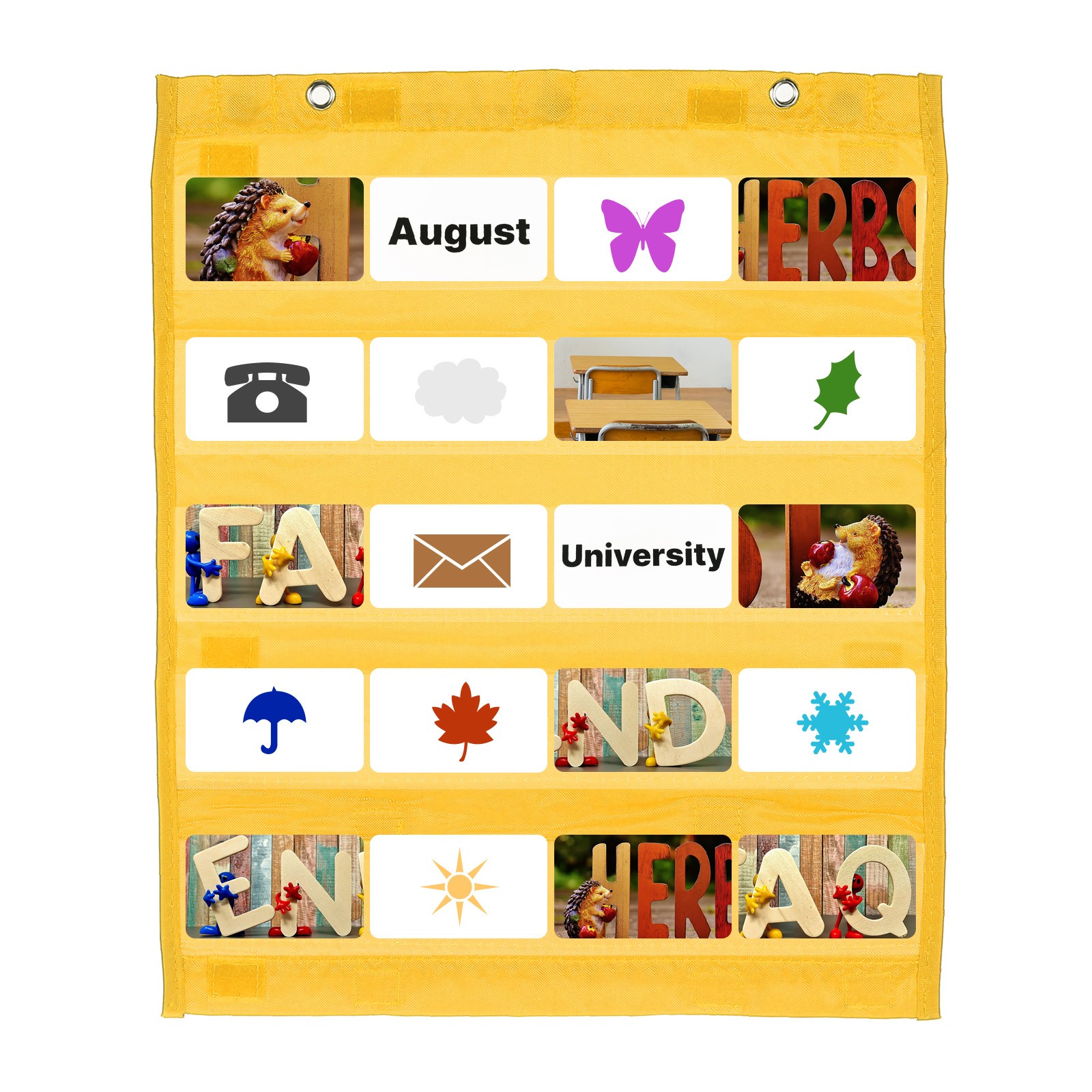 Magnetic Pocket Chart, Small Pocket Chart for Classroom Hanging, Yellow
