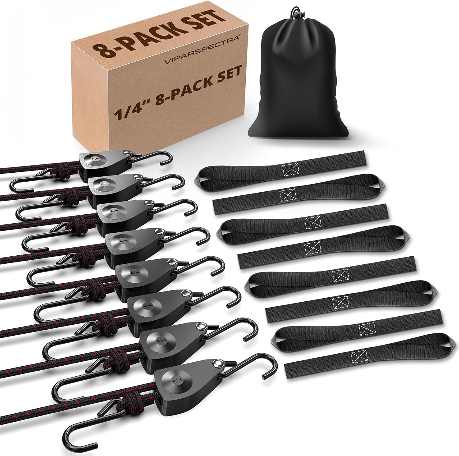 Ratchet Tie down Straps, 1/4" Adjustable Rope Hangers 8 Pack, 12FT Tie-Down |  H