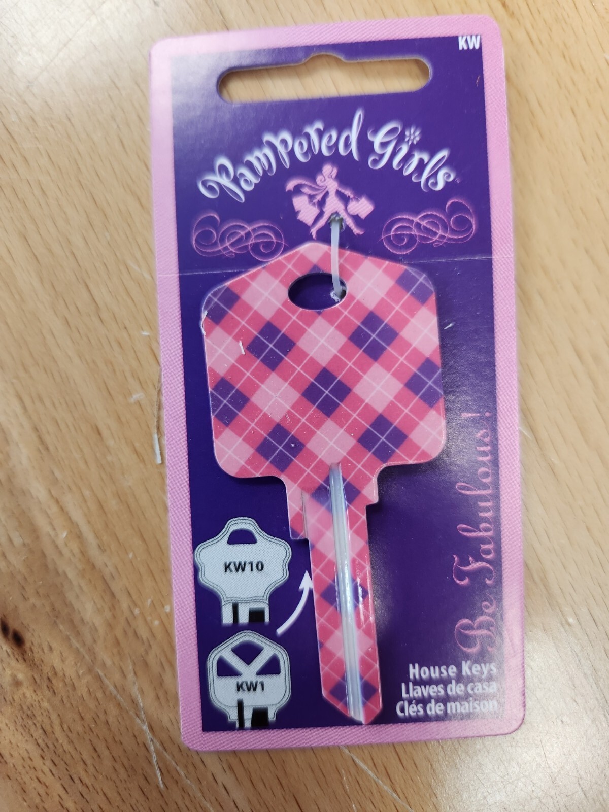 PINK PLAID PAMPERED GIRLS PRINTED KWIKSET KW1/KW10 KEYBLANK - READ DETAILS BELOW