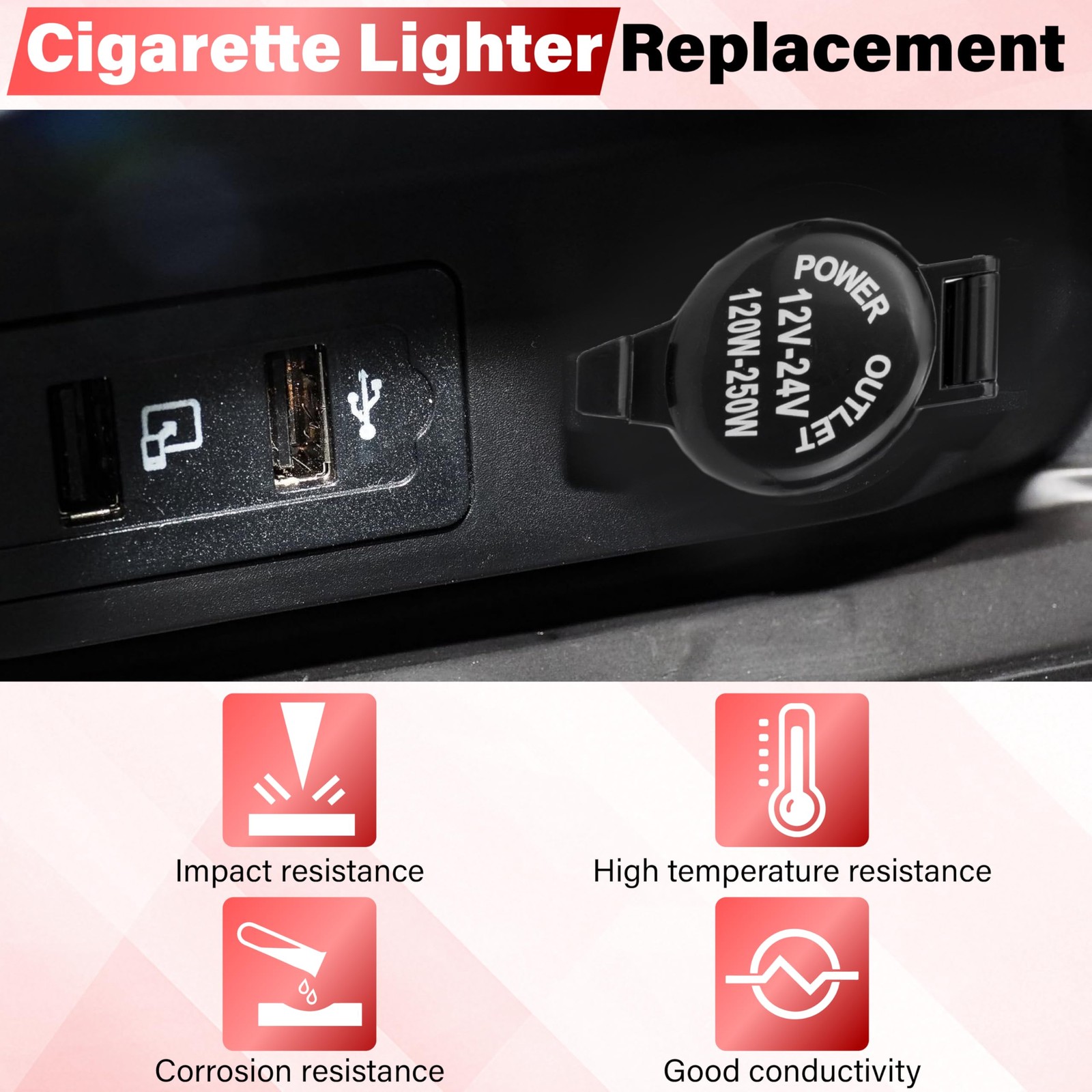 2 PCS Car Cigarette Lighter Socket, Replacement