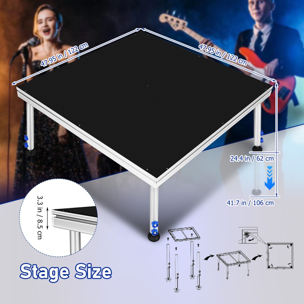 Portable Stage 4x4 ft Height Adjust Stage Riser 24"-40" Modular Stage Platform