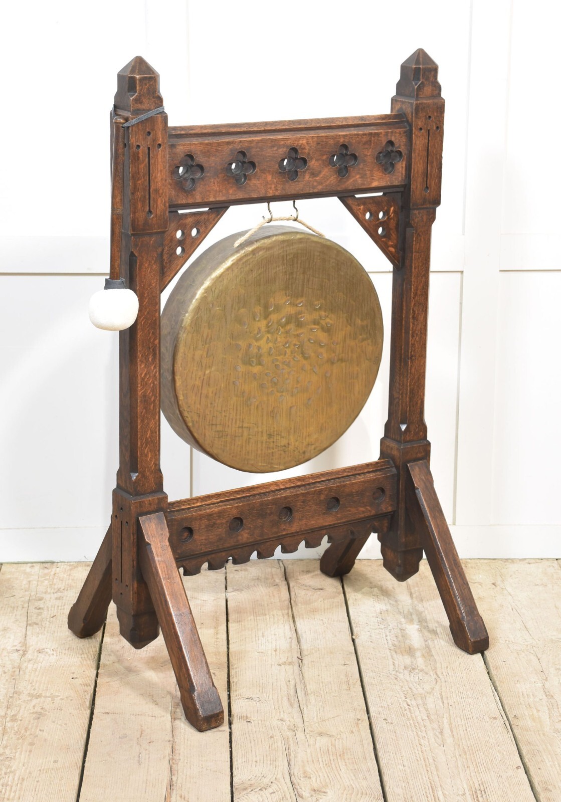Gothic Revival Dinner Gong | Oak Frame & Brass Gong in the Style of Bruce Talber