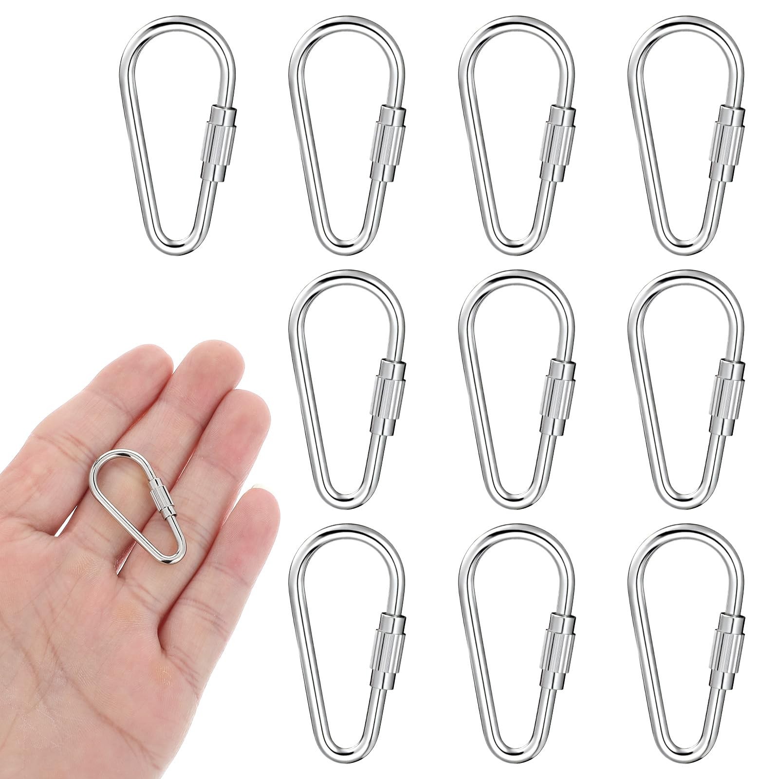 10 Pieces Heavy Duty Stainless Steel Quick Link Metal Mini Locking Carabiner ...