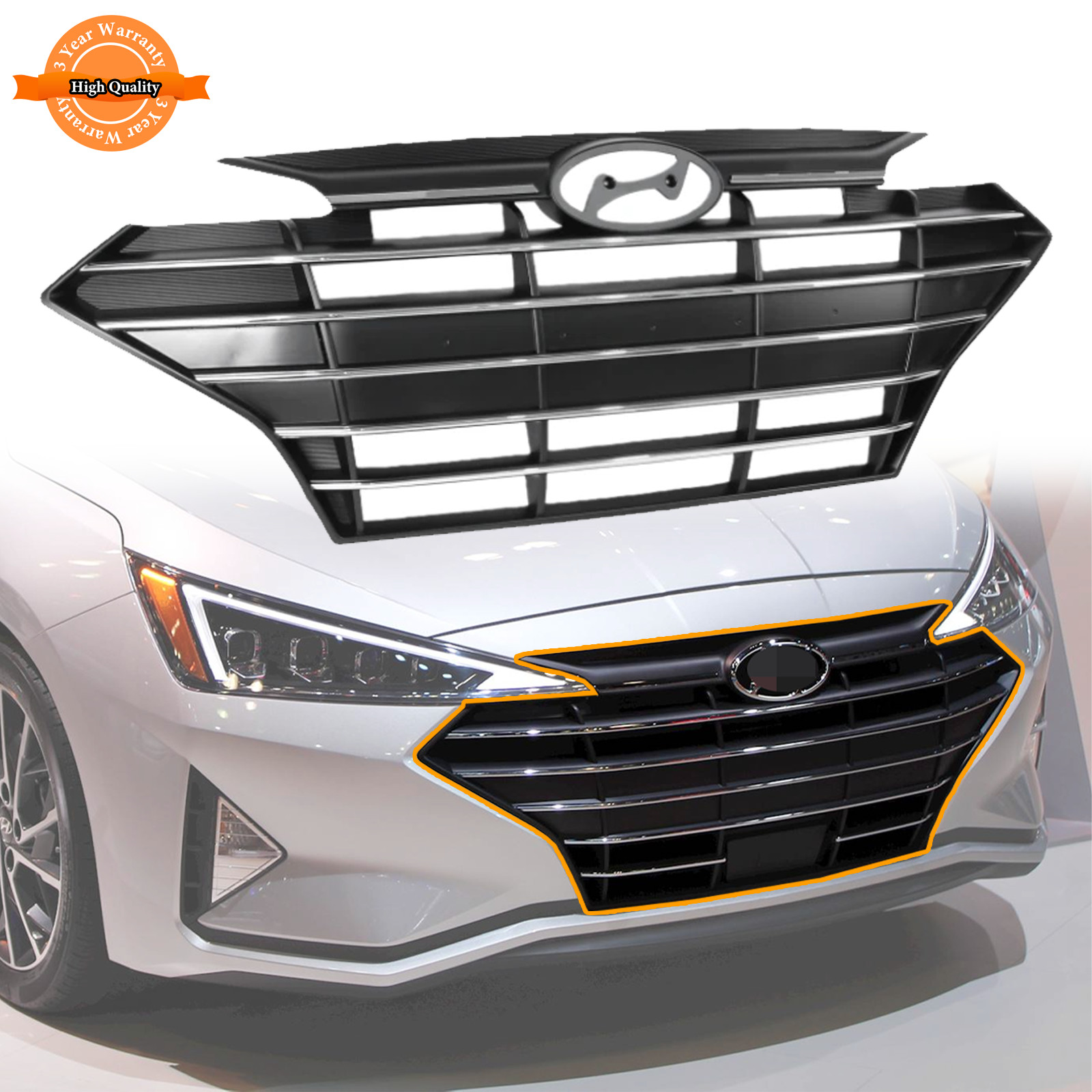 For 2019 2020 Hyundai Elantra Front Upper Bumper Grille Grill Chrome Trim
