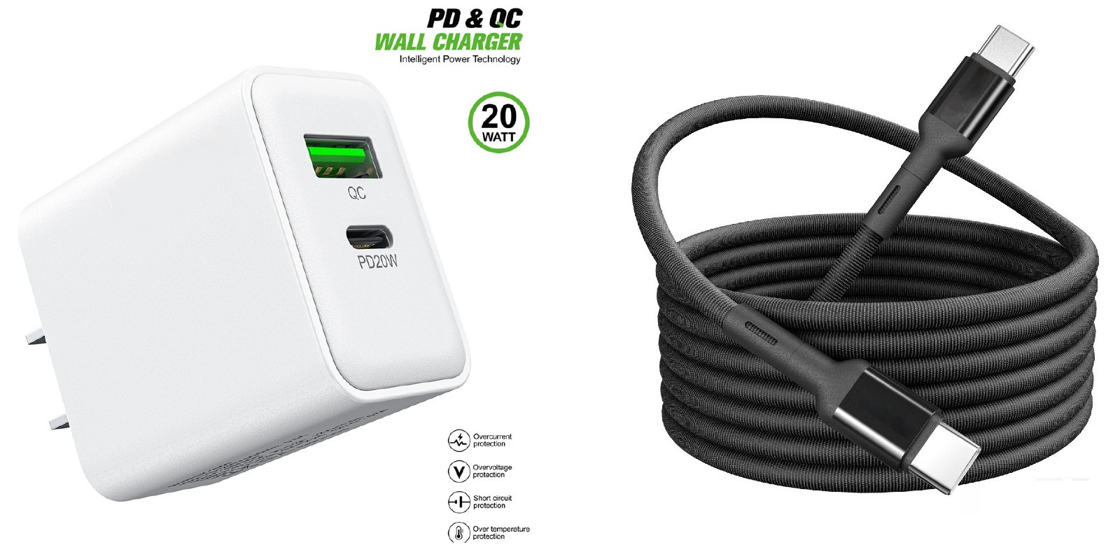For Motorola Moto G 5G 2023 20W Wall Home Charger PD & USB-A w 3ft C to C Cable