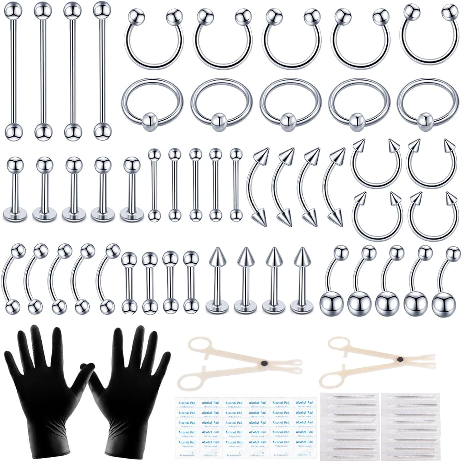 LOYAL BOOK 104Pcs Piercing Kit 14G16G Kit Piercing Kits for All Piercings (Stain