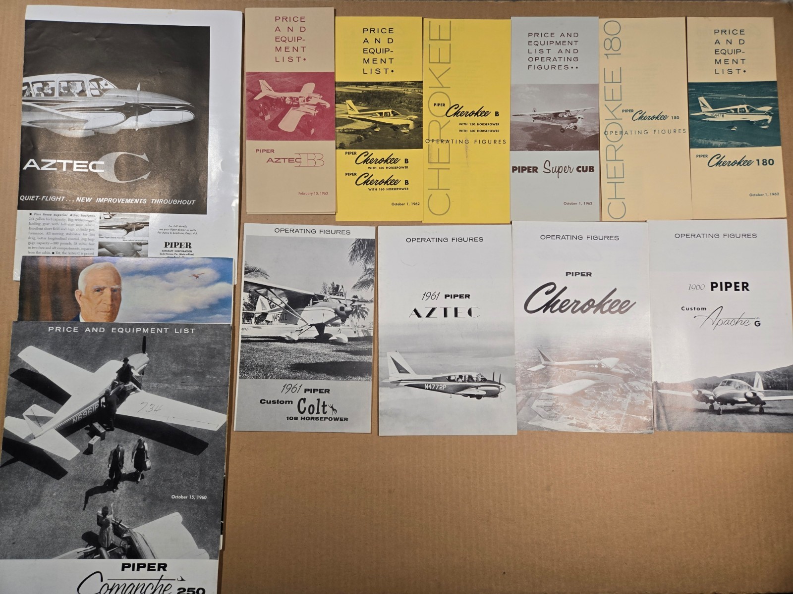 Lot of 13 Vintage Piper Airplane Aircraft Sales Brochure and Price List