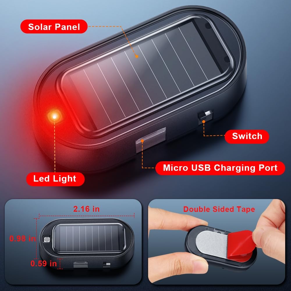 SolarPowered Dummy Car Alarm with LED Flashing Light 4PCS Security