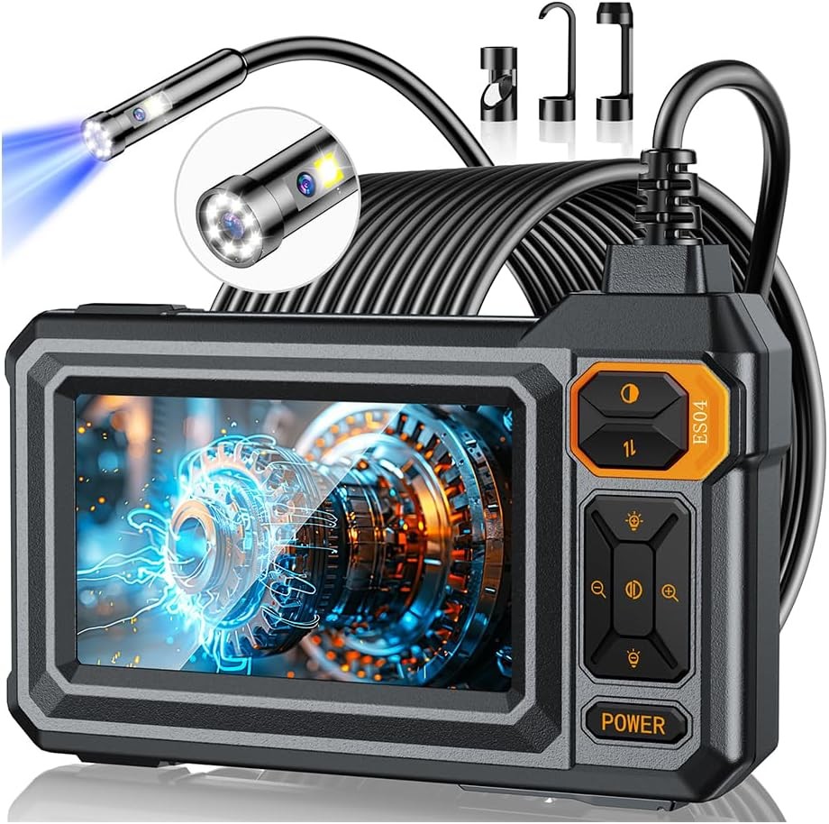 Borescope Dual Lens Endoscope Camera with Light, 4.3" IPS 1920P HD Inspection Ca