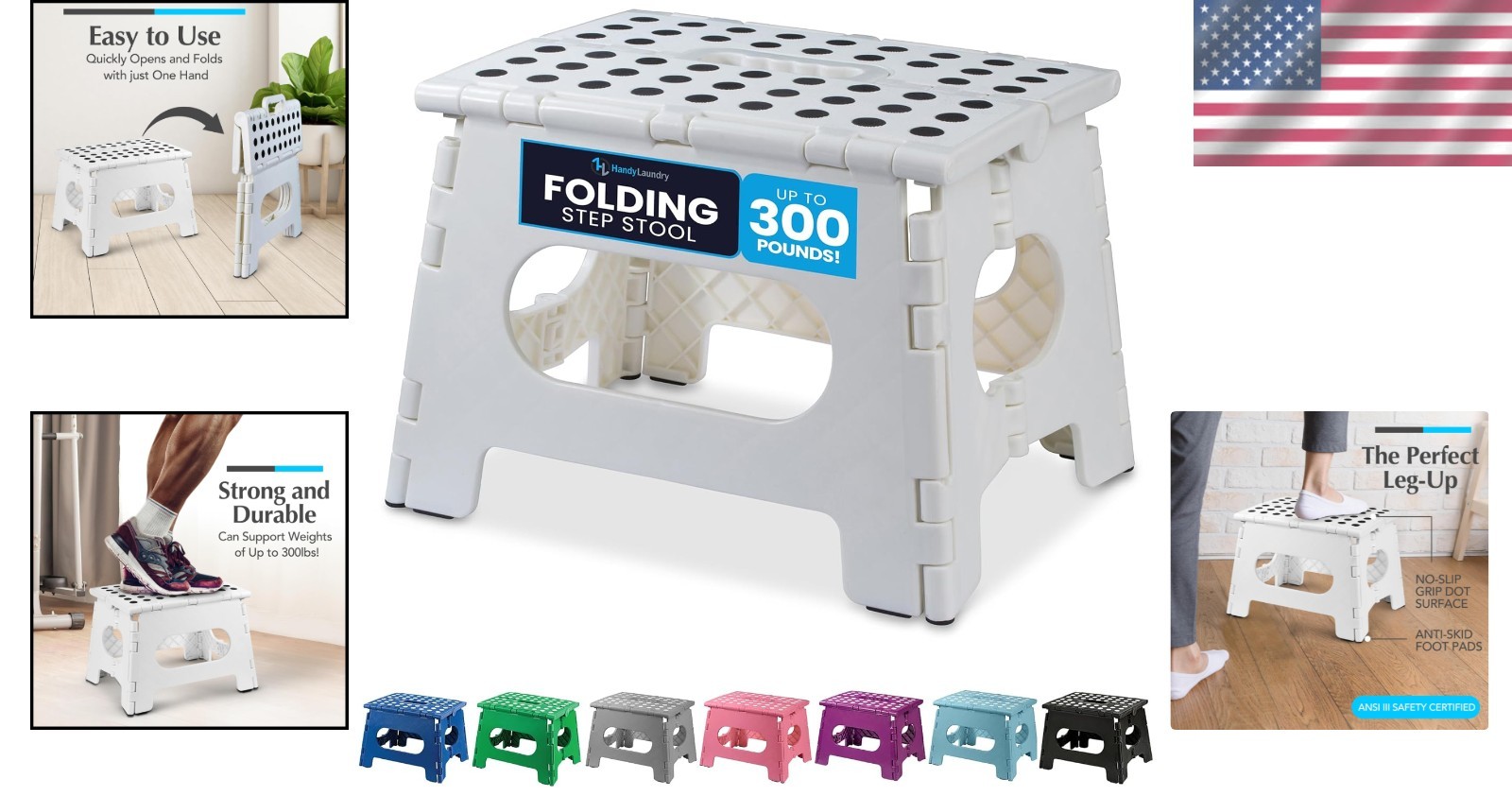 Versatile 9-Inch Folding Step Stool - Perfect for Kitchen, Bathroom, and More