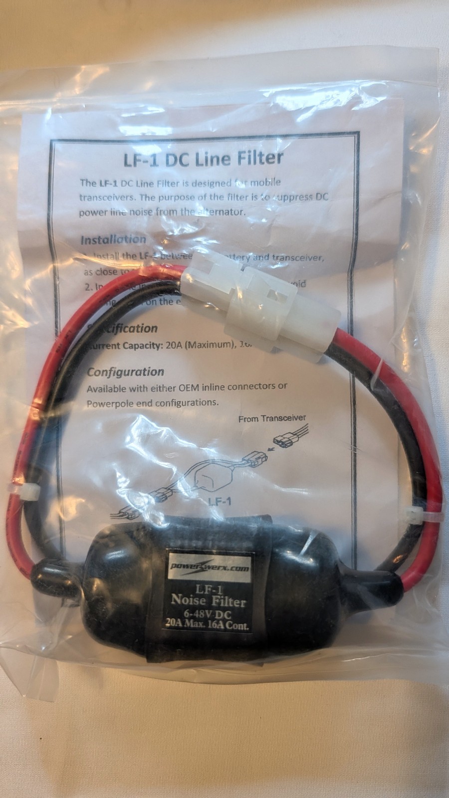 Powerwerx LF1-OEM DC Line Noise Filter 20 amps  Commercial Grade  Power Poles