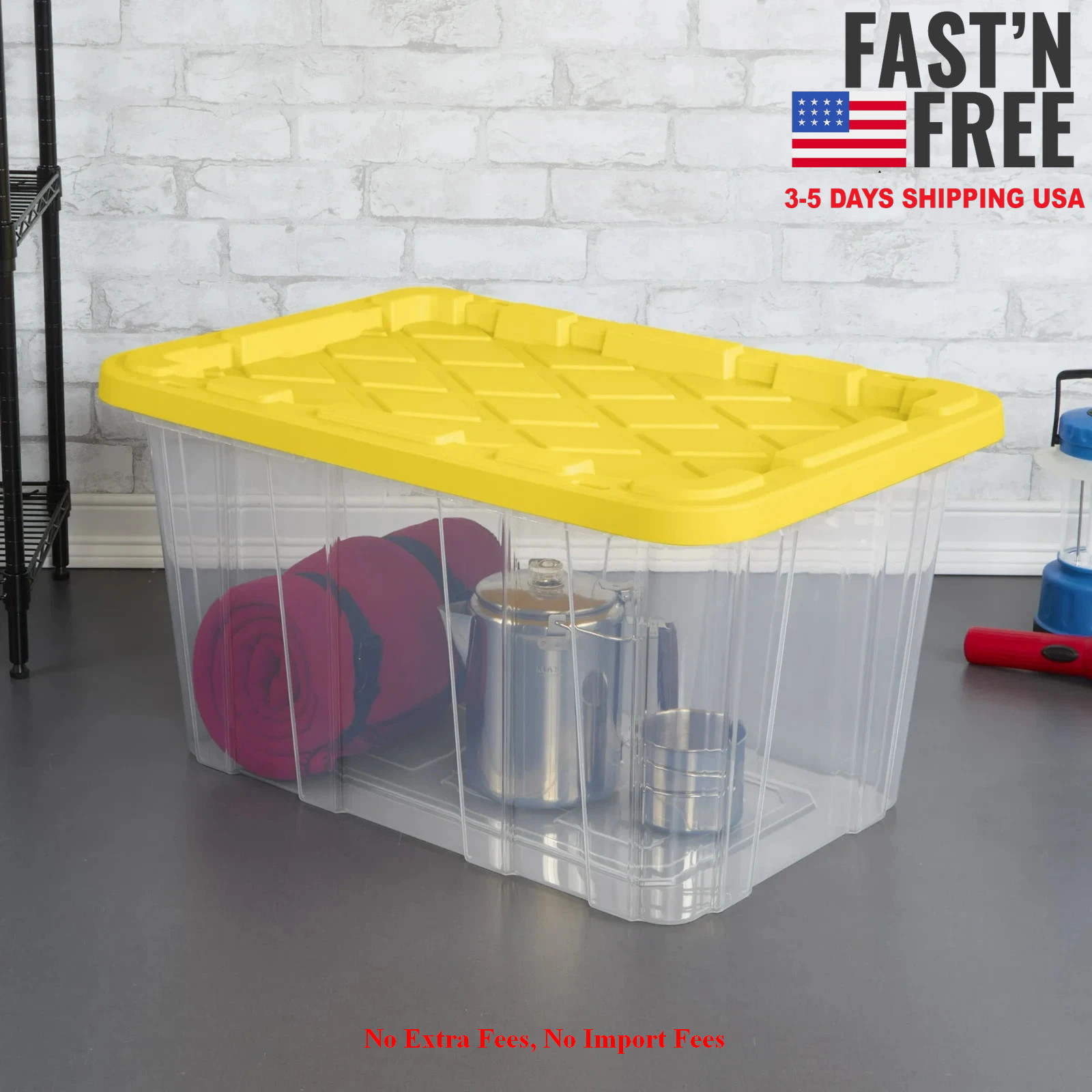 Sterilite Large Storage Bin, 27 Gallon Durable Plastic Storage Tote with Snap-On