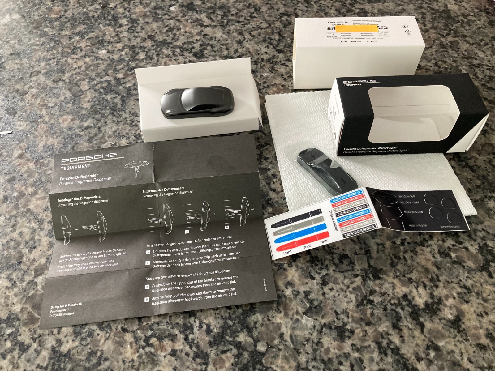 PORSCHE DESIGN OEM 911 AIR FRESHENER DIFFUSER W/NATURE SPIRIT SCENT IN DK. GREY.
