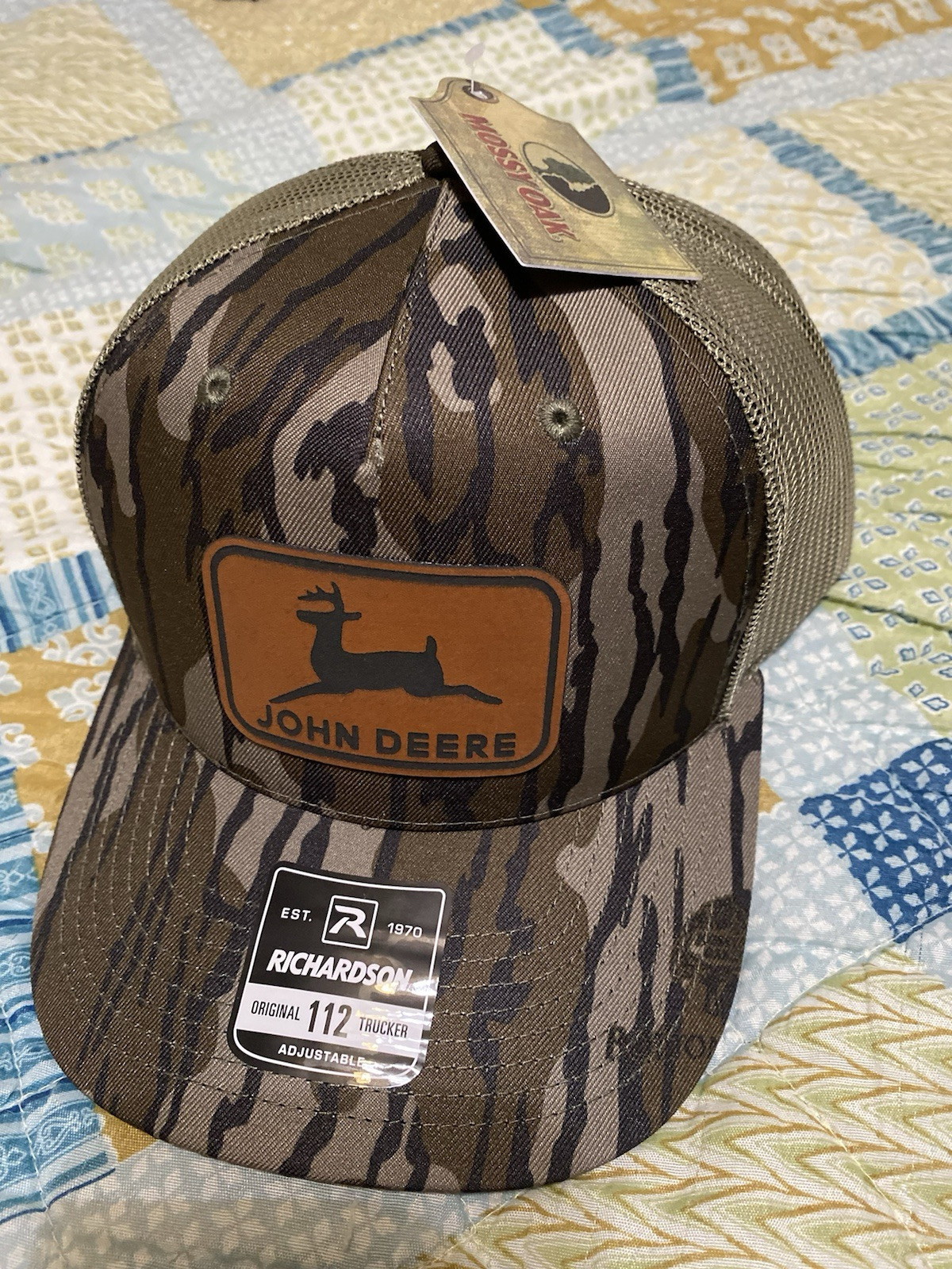 John Deere Leatherette patch Mossy Oak Bottomland Camo richardson 112 Hat