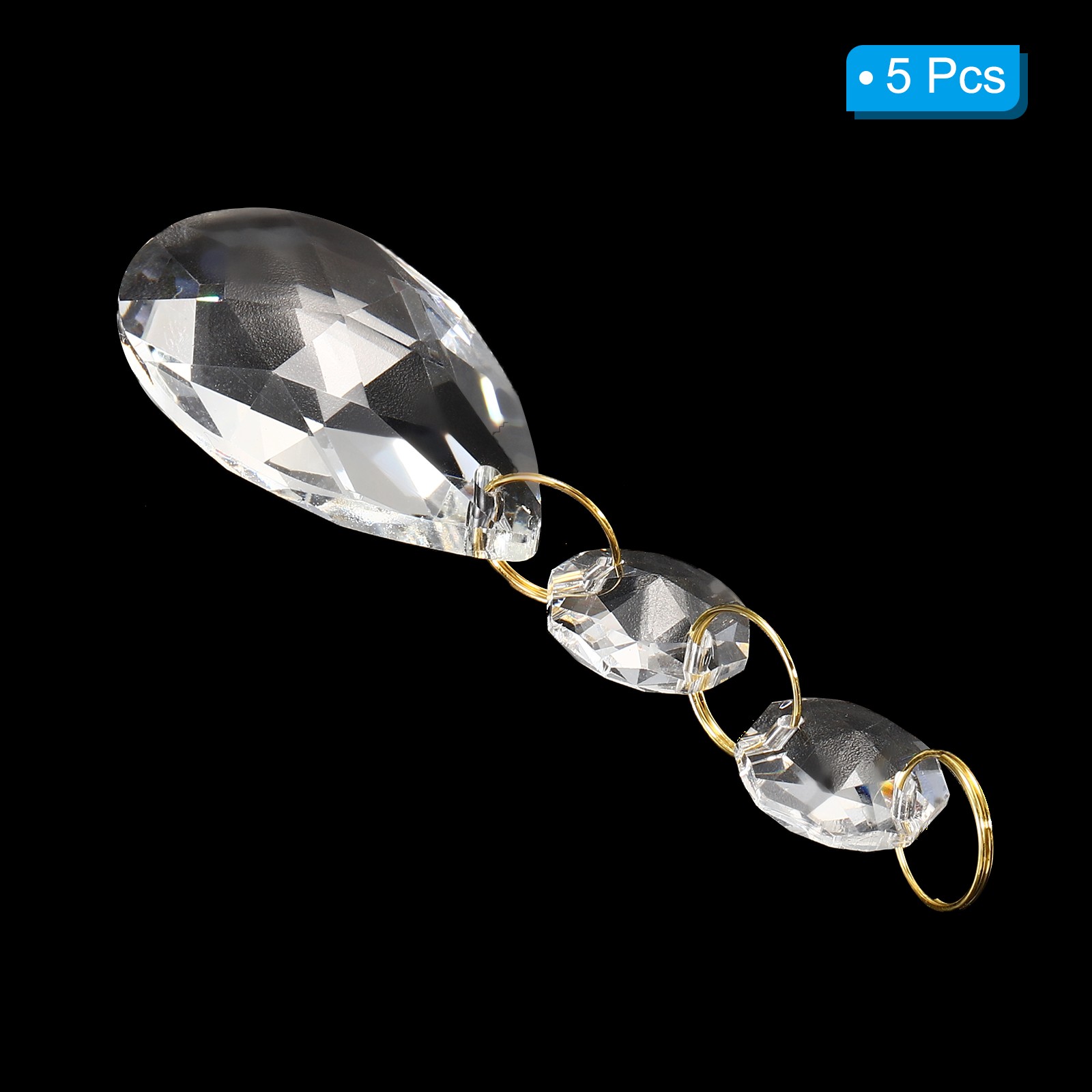 5Pcs 38mm Crystal Teardrop w 14mm Octagonal Bead