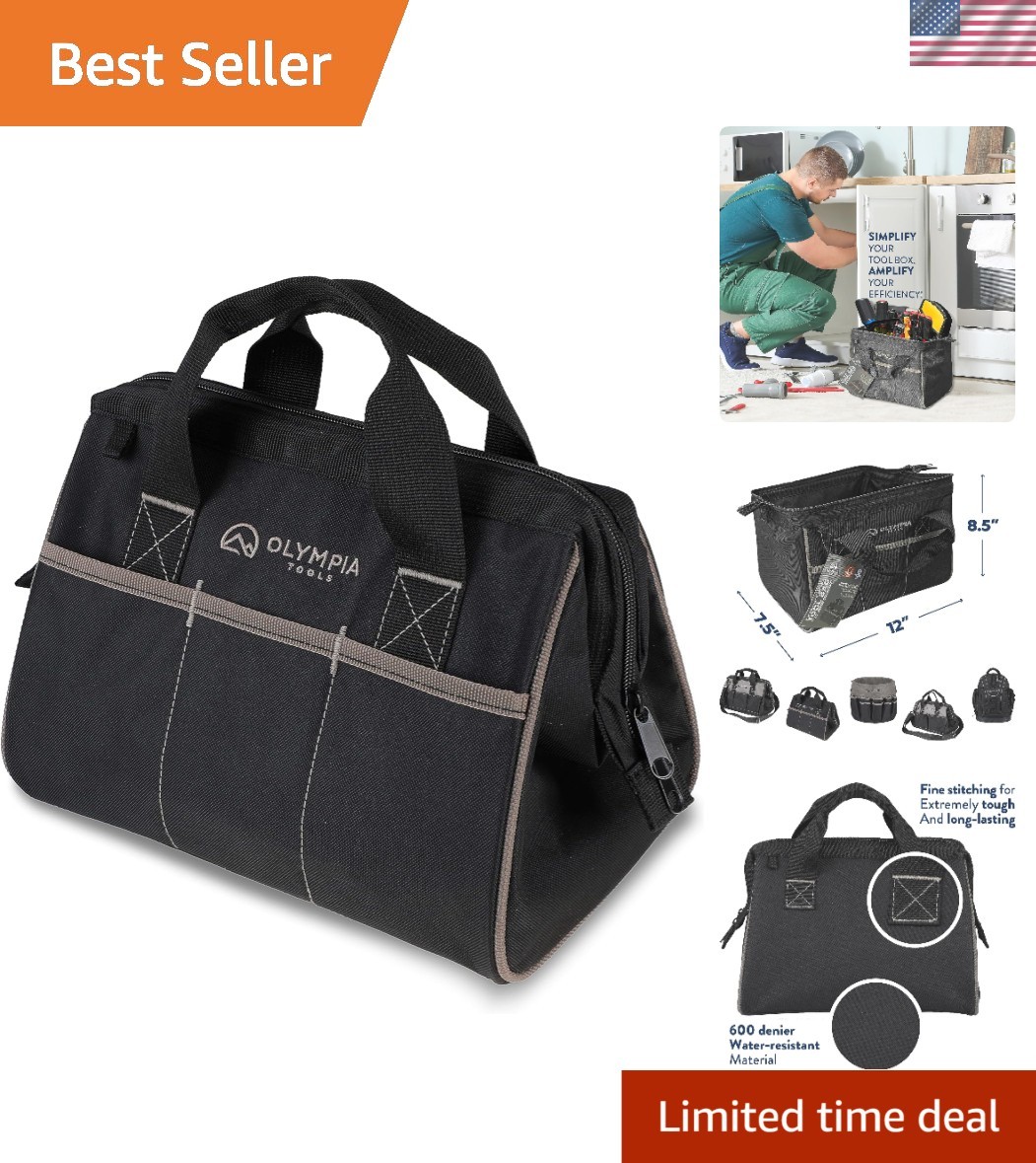 Compact Tool Bag with 3 Pockets and Adjustable Straps - Perfect for Craftsmen