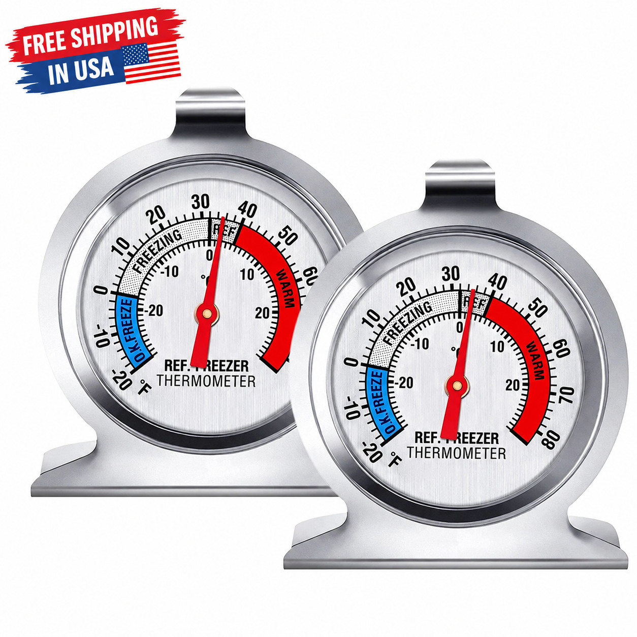 2 Pack Refrigerator Freezer Thermometer Large Dial Analog Thermometer