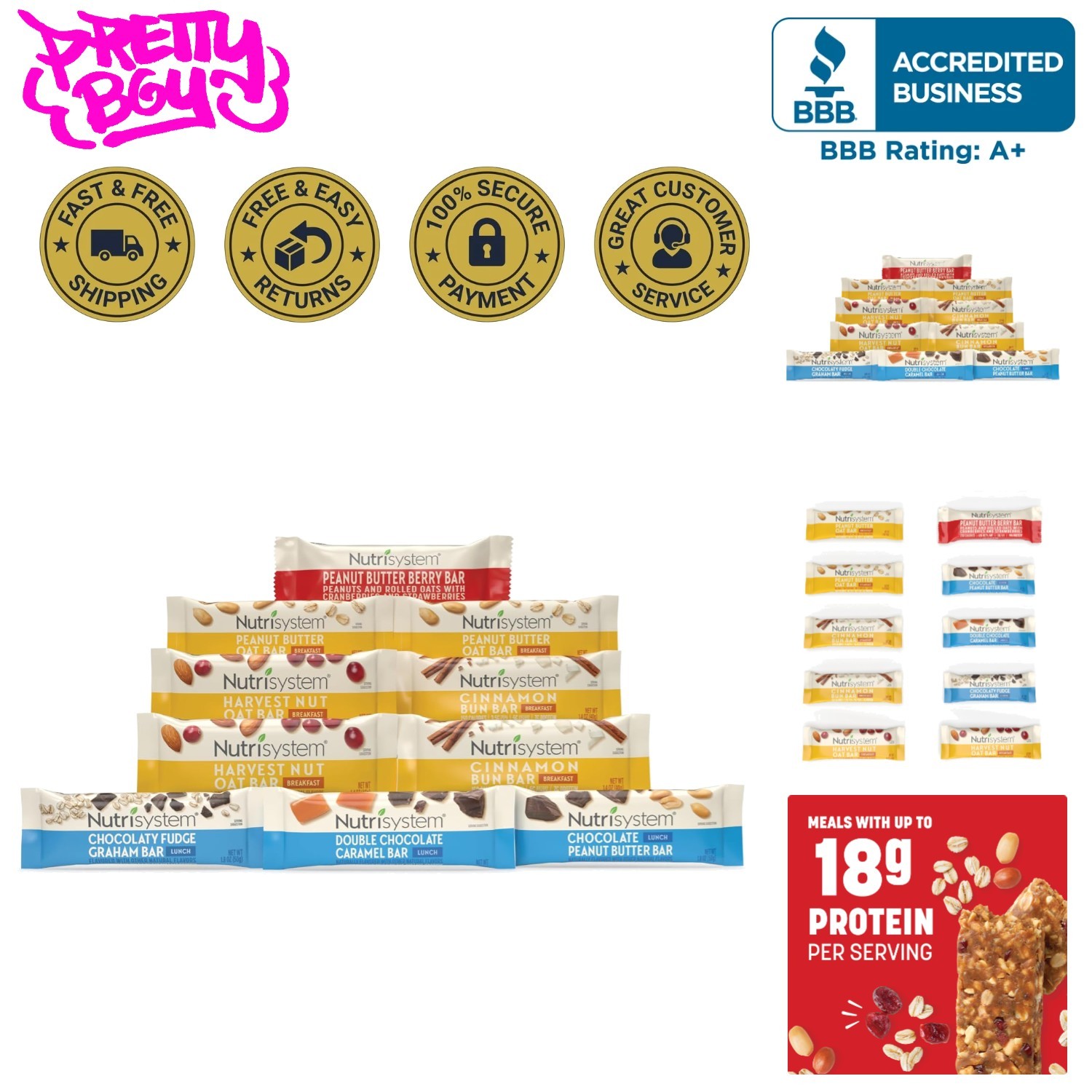 Individually Wrapped Weight Loss Snack Bars Variety - 10 Count Energy Boost