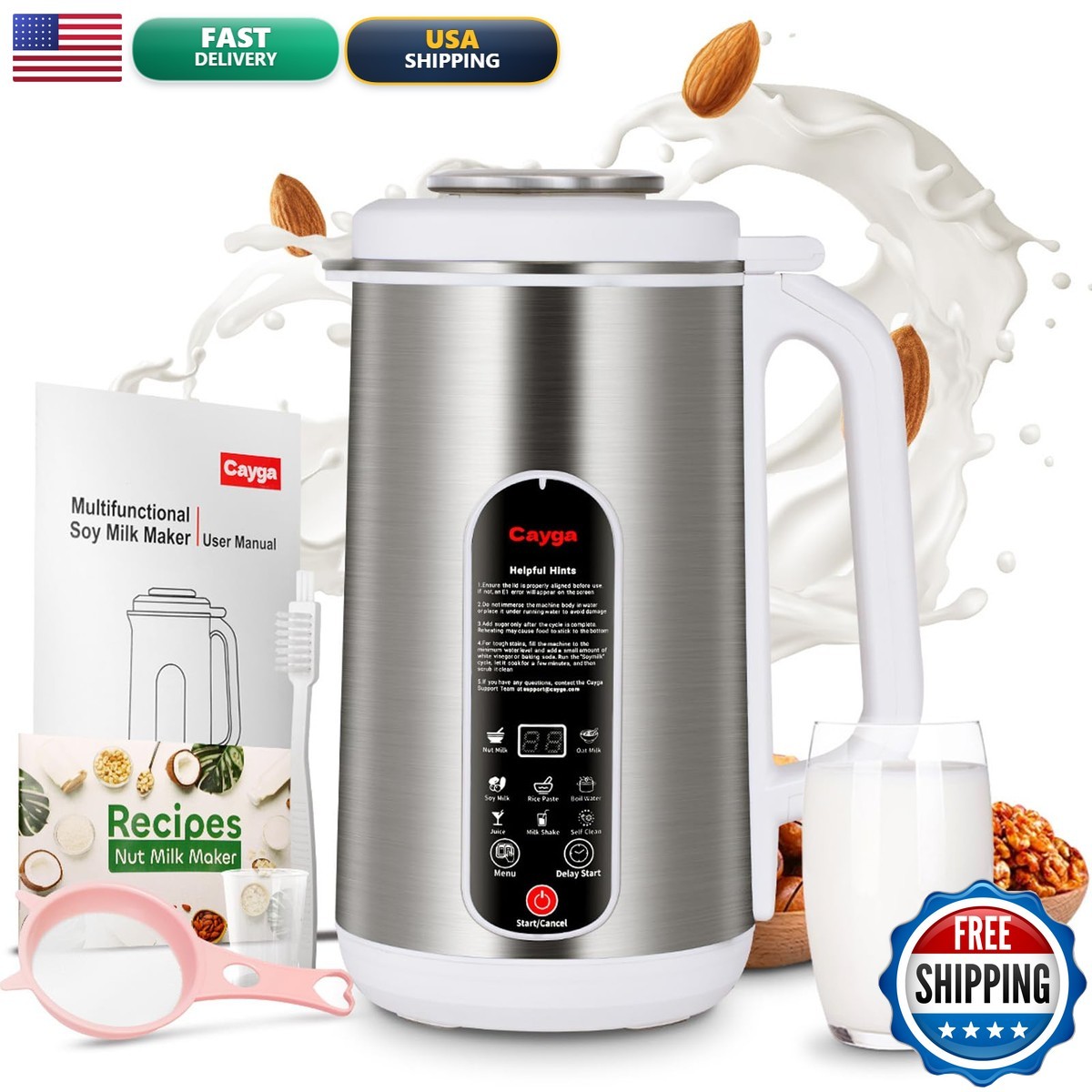 Cayga 40oz Nut Milk Maker Machine Stainless Steel Soy Milk Maker Homemade