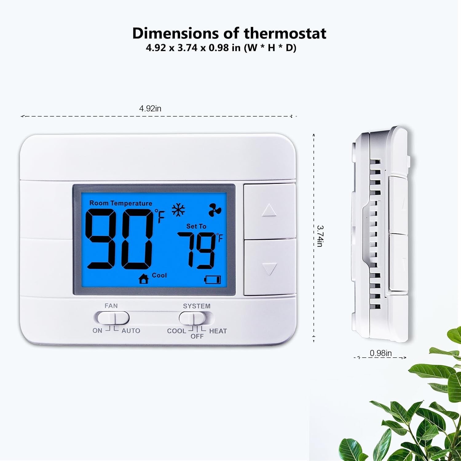 Single Stage 1H/1C Thermostat - Large LCD with Temperature & Humidity Display