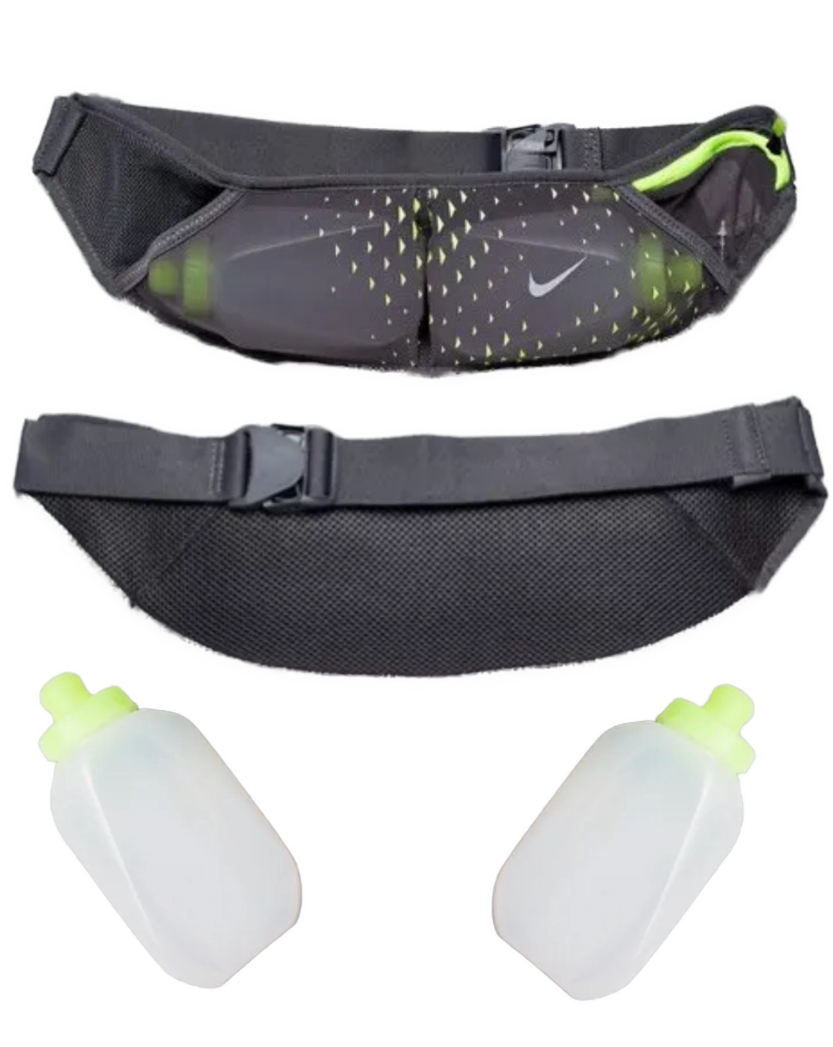 Nike Double Flask Pocket Running Belt 20oz Water bottle Dark Grey/Volt NEW
