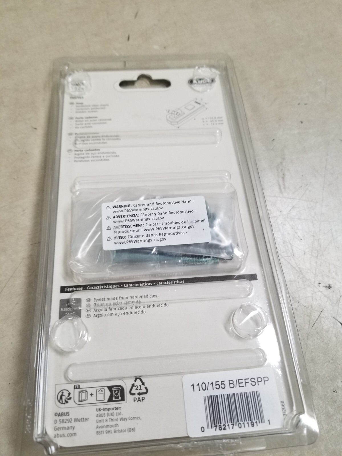 ABUS 110/155 SINGLE FLEX 6 1/4" LONG PADLOCK HASP