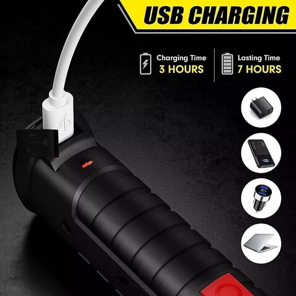 2x LED COB Red White Work Light USB Rechargeable Flashlight Magnetic Base Small