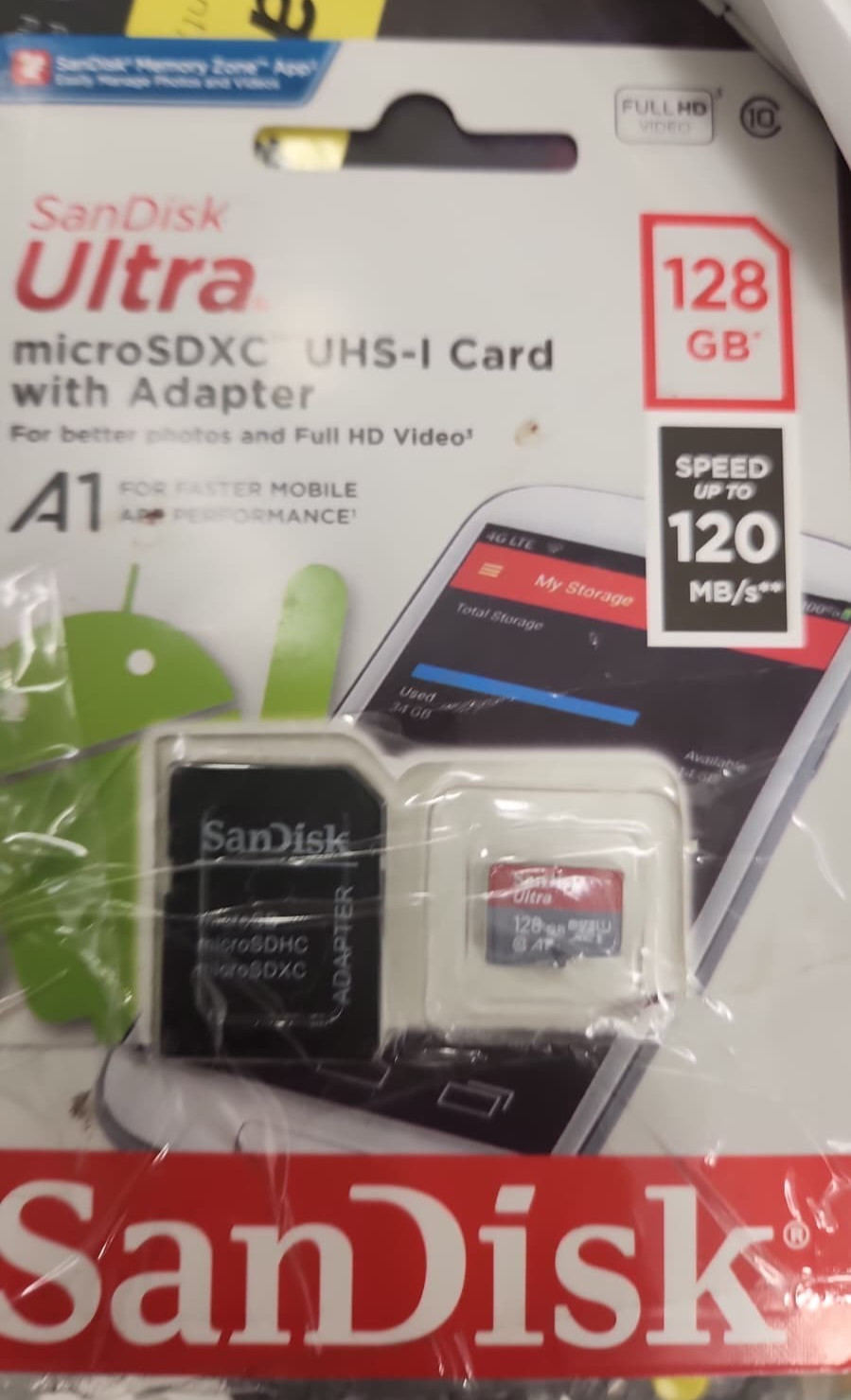 Open box SanDisk 128GB Ultra microSDXC UHS-I Memory Card w/Adapter 120MB