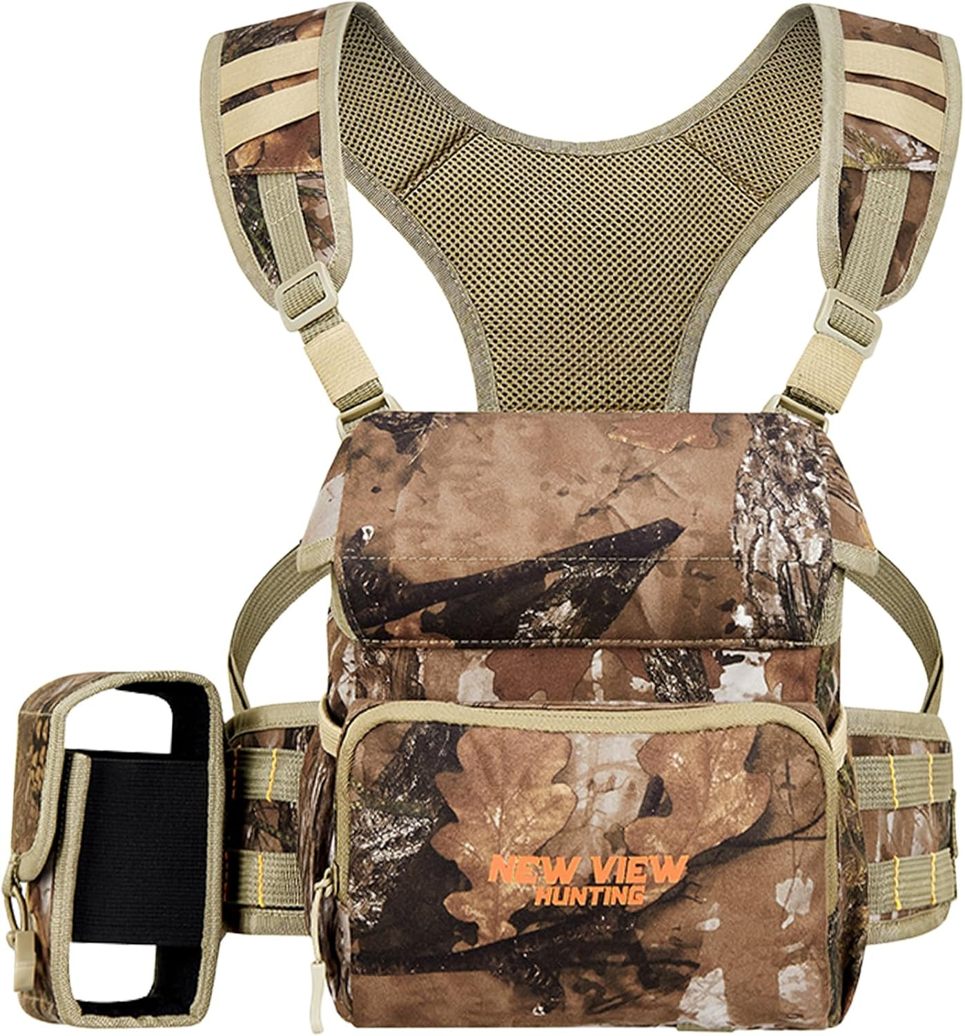 Binocular Harness Chest Pack, Bino Case with Rangefinder Pouch and Rain Cover, S