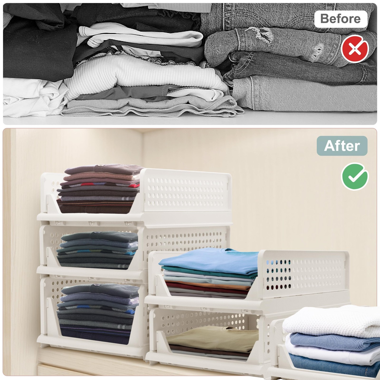 Stackable Foldable Storage Baskets, Folding Storage Bins, Closet Organizers a...