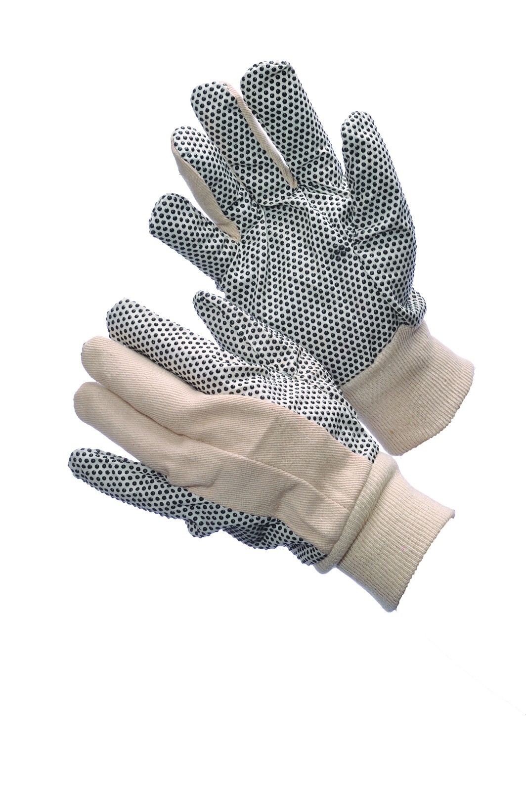 6 PAIRS 8 OZ COTTON CANVAS GLOVES WITH BLACK PVC DOTS