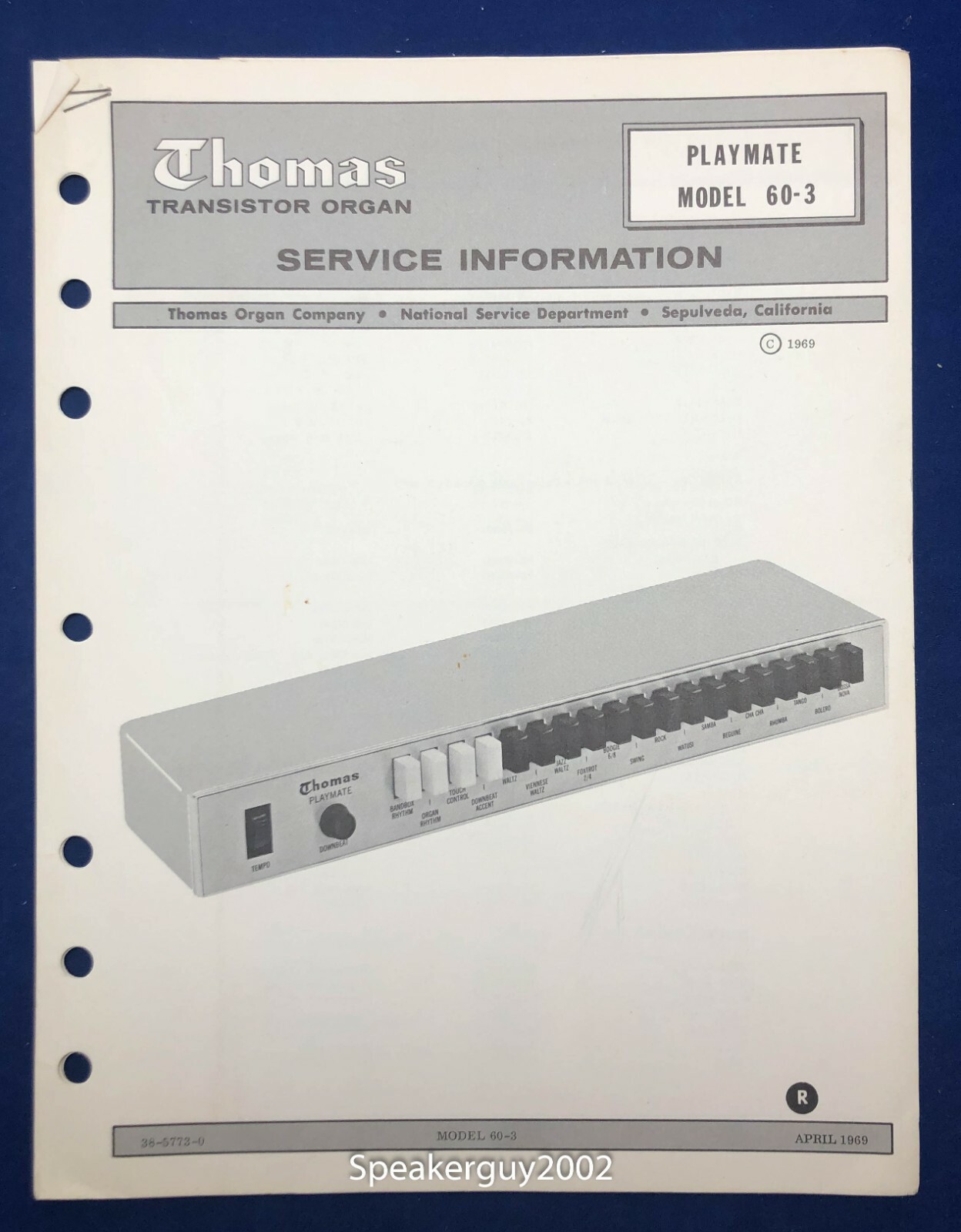 Original Thomas Organ / Playmate 60-3 / Service Information - Manual