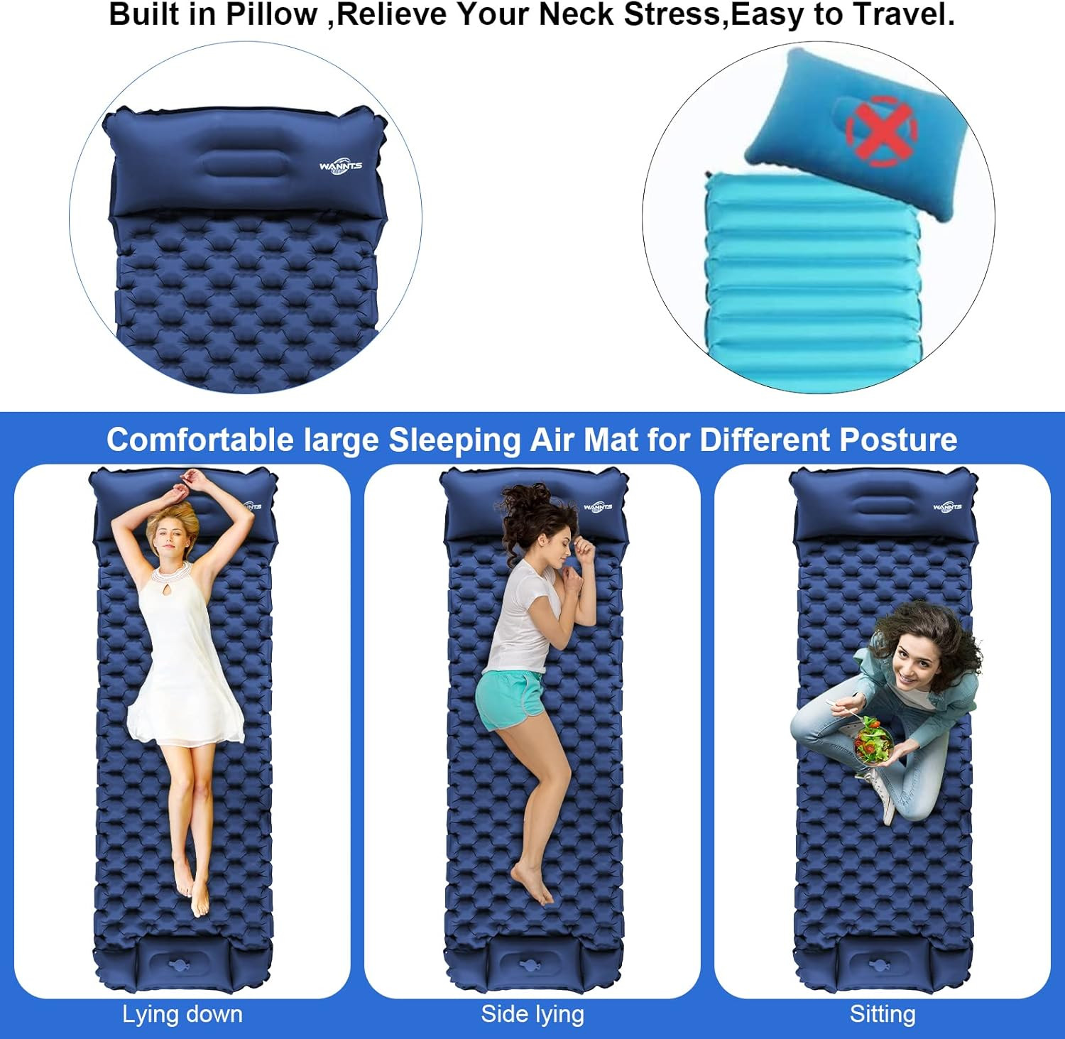 Sleeping Pad, Ultralight Inflatable Sleeping Pad for Camping, Built-In Pump, Ult
