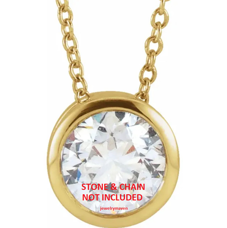 6.5mm 1ct Solid 18k Yellow Gold Round GALLERY Bezel SLIDE PENDANT Setting USA