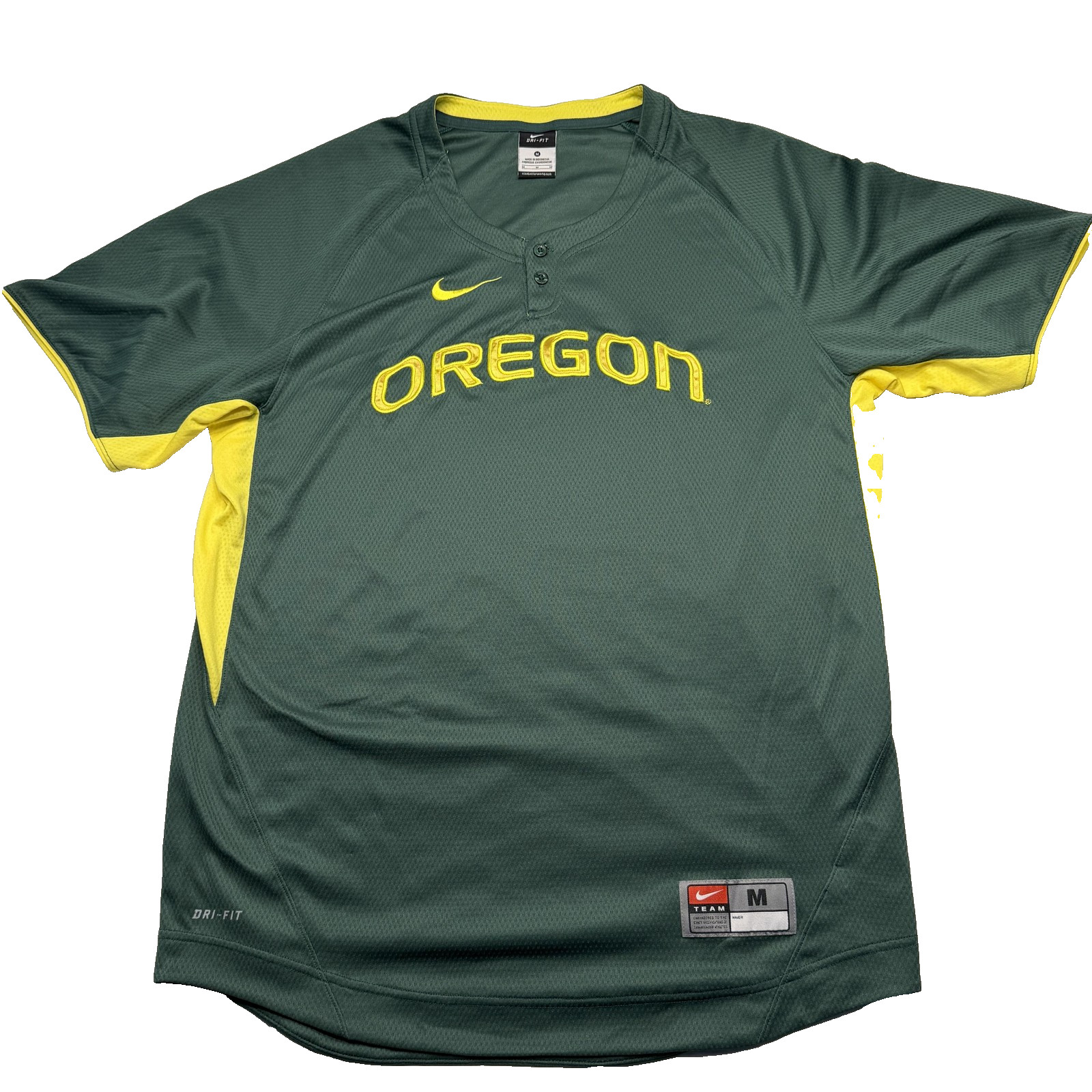 Oregon Ducks Jersey Mens Medium Green Baseball Nike Dri Fit Performance Henley