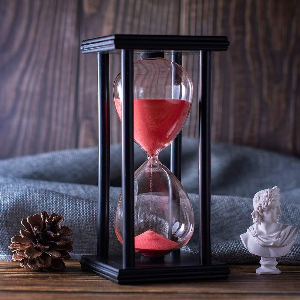 Hourglass Timer with Red Sand, 60 Minute Wooden Frame Sand Timer, Creative Ha...