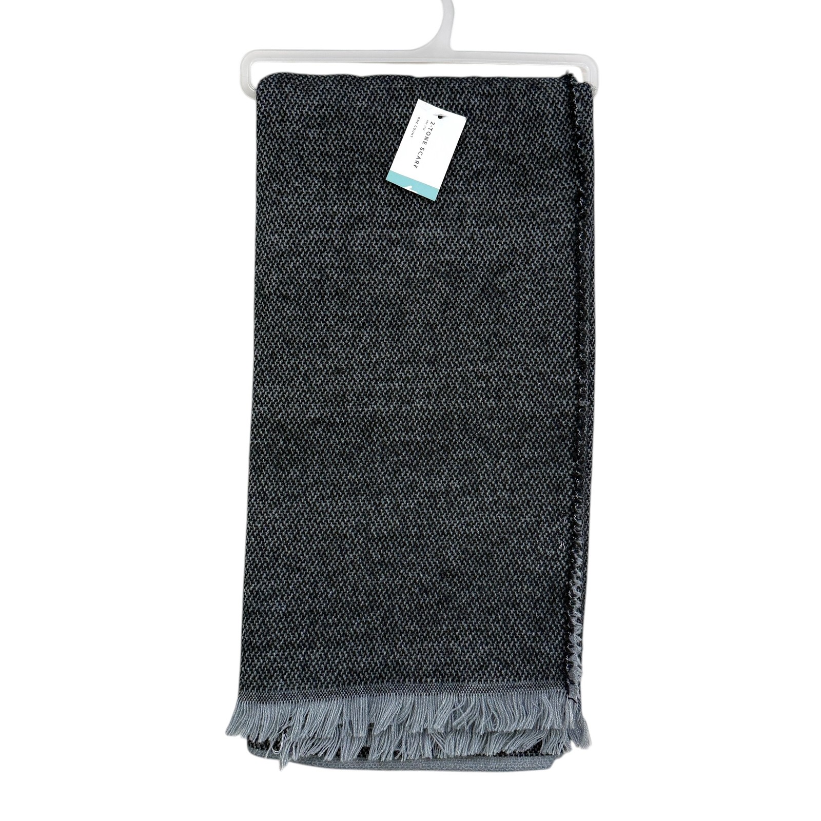 GERTEX Two-Tone Heathered Knit Scarf One Size Gray Black Acrylic Fringe New*