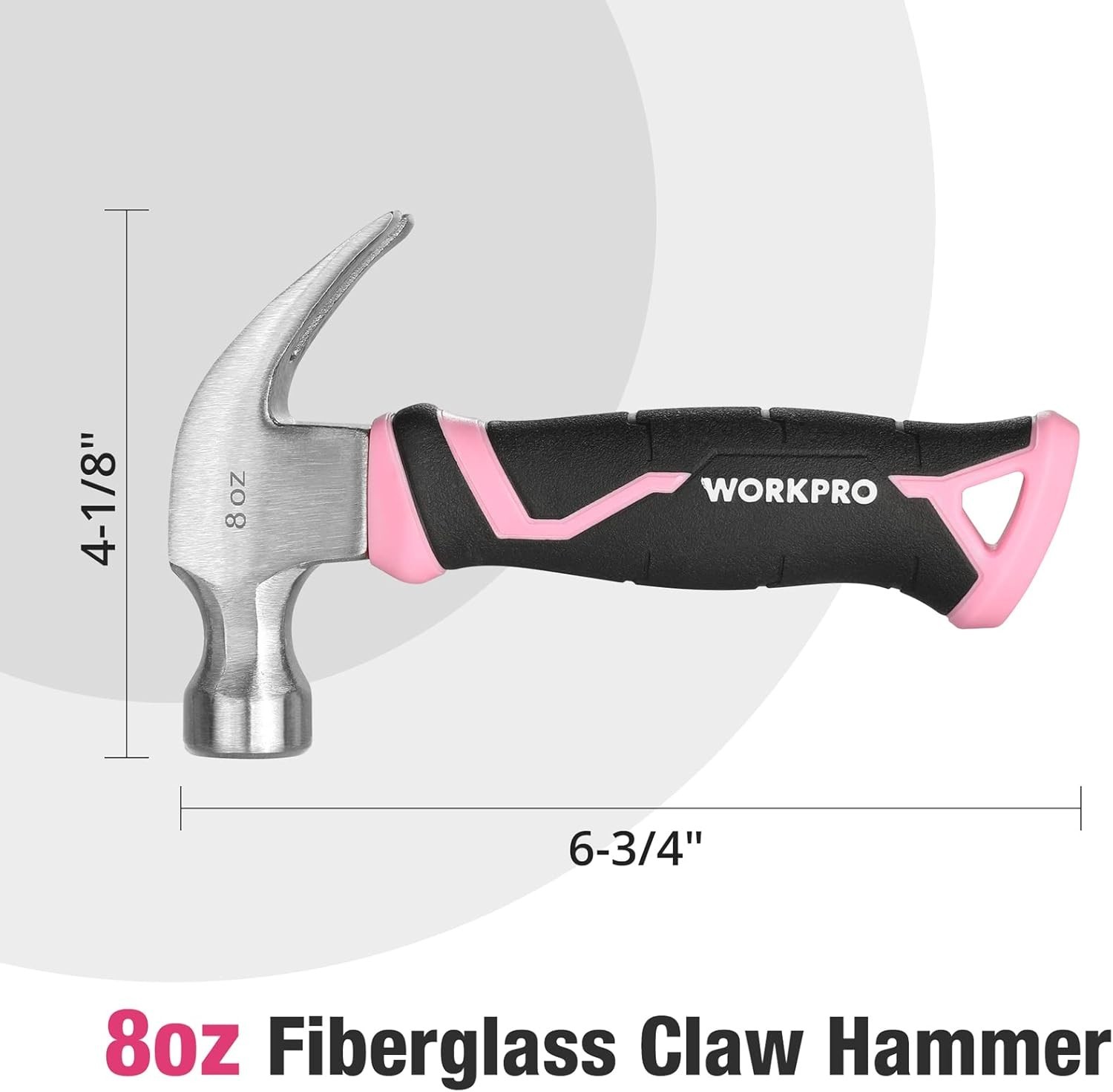All Purpose Hammer with Forged Hardene,8 oz Claw Hammer with Fiberglass Handle