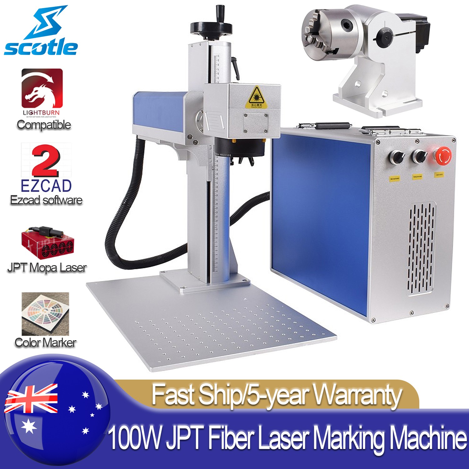 100W JPT Mopa M7 Fiber Laser Marking Machine Metal Steel Engraver Color Markers