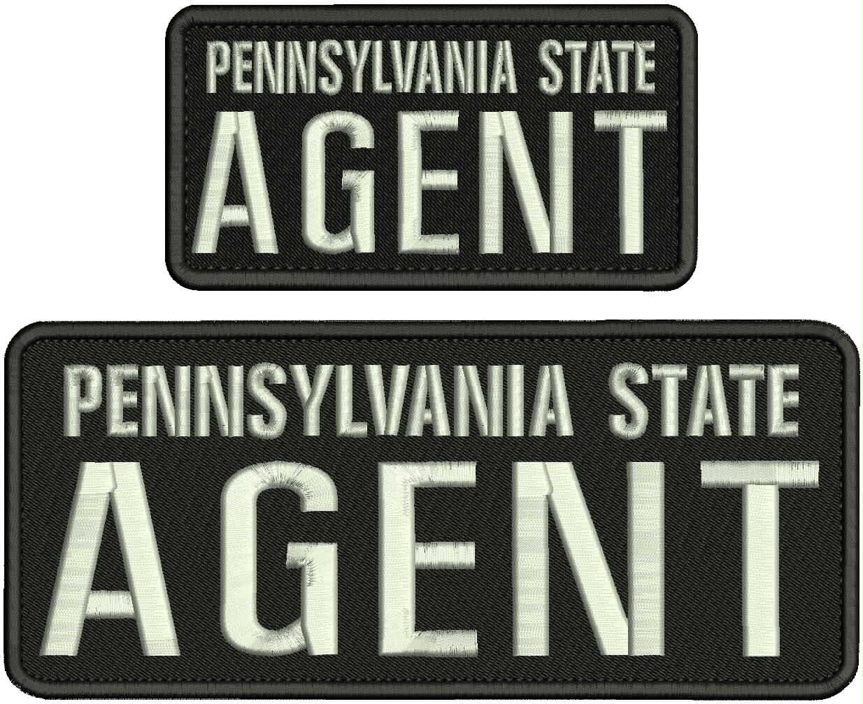 Pennsylvania State Agent 2 Emb Patch 4x10 And 3x6 Hook On Back Silver On Black