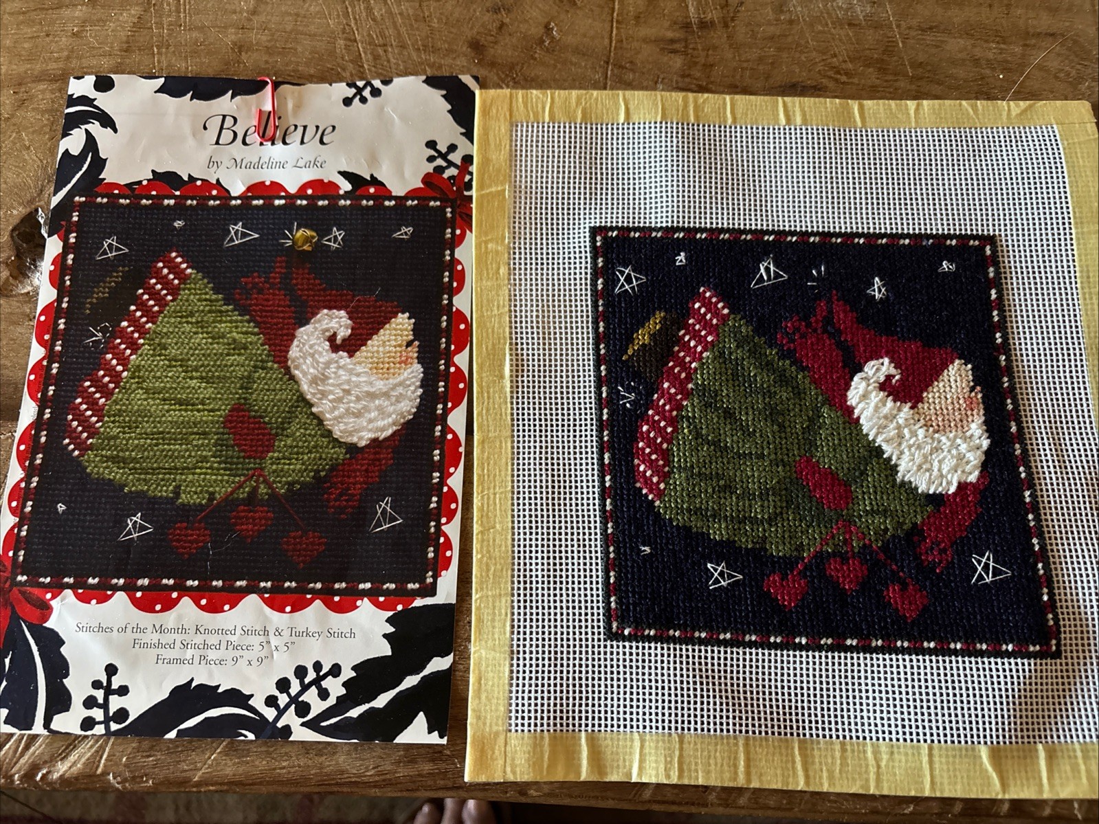 Believe  Santa Needlepoint Completed Canvas Madeline Lake