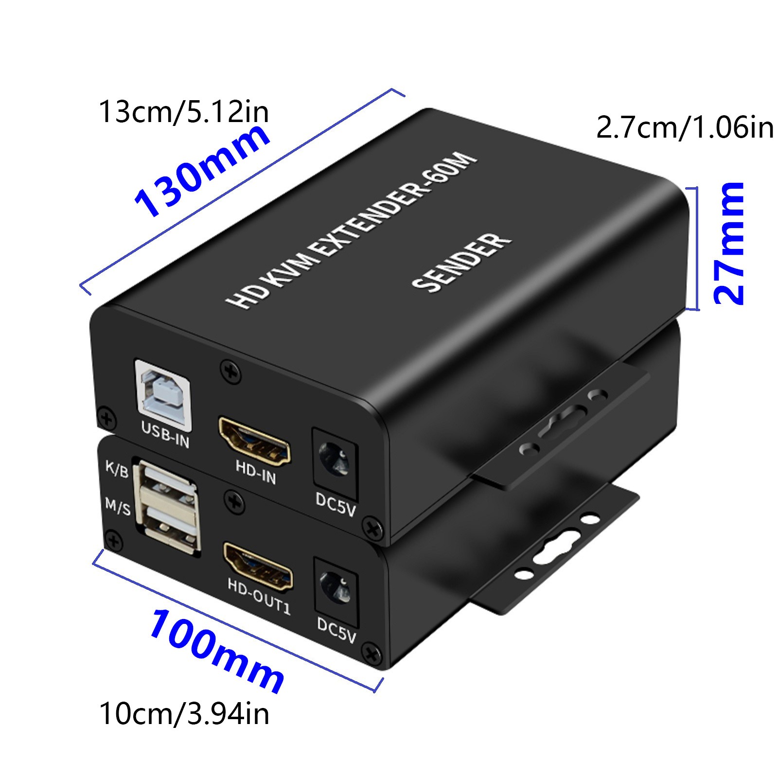 60M Video Extension Hub Adapter HDMI KVM USB-A RJ45 Lan Ethernet Extender