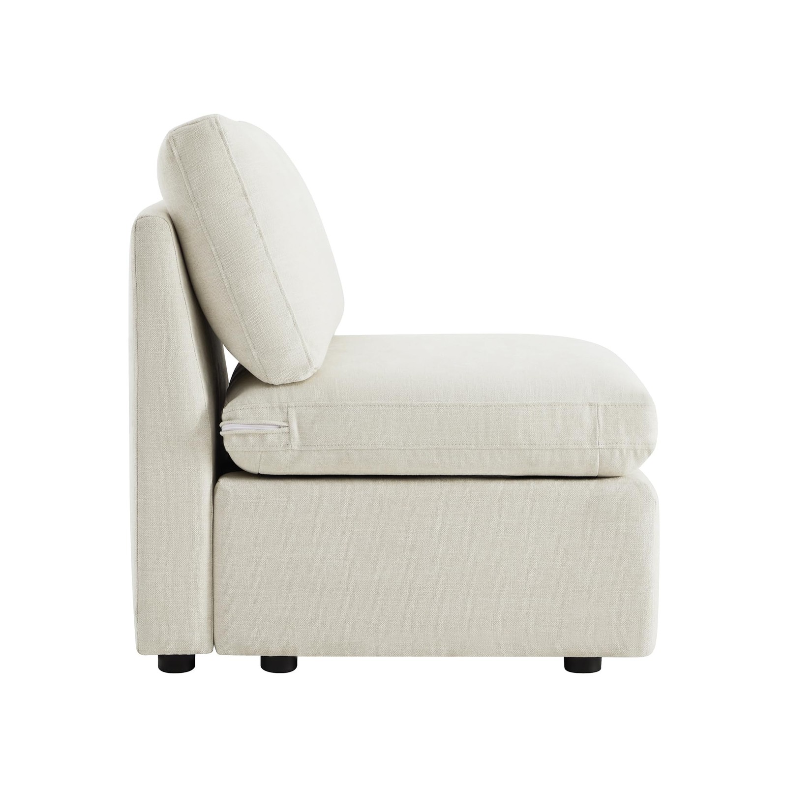 Modern Upholstered Middle Module Modular Sectional Accent Armless Chair Linen