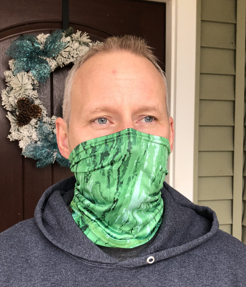 Xl, 2XL, 3XL, kids Green Bark Gaiter Bandana, Face Mask, Headband, Washable
