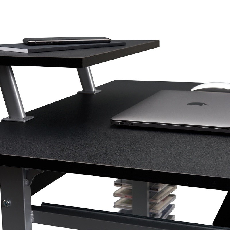 Compact Computer Cart Rolling Workstation Adjustable Shelf Keyboard Tray Storage