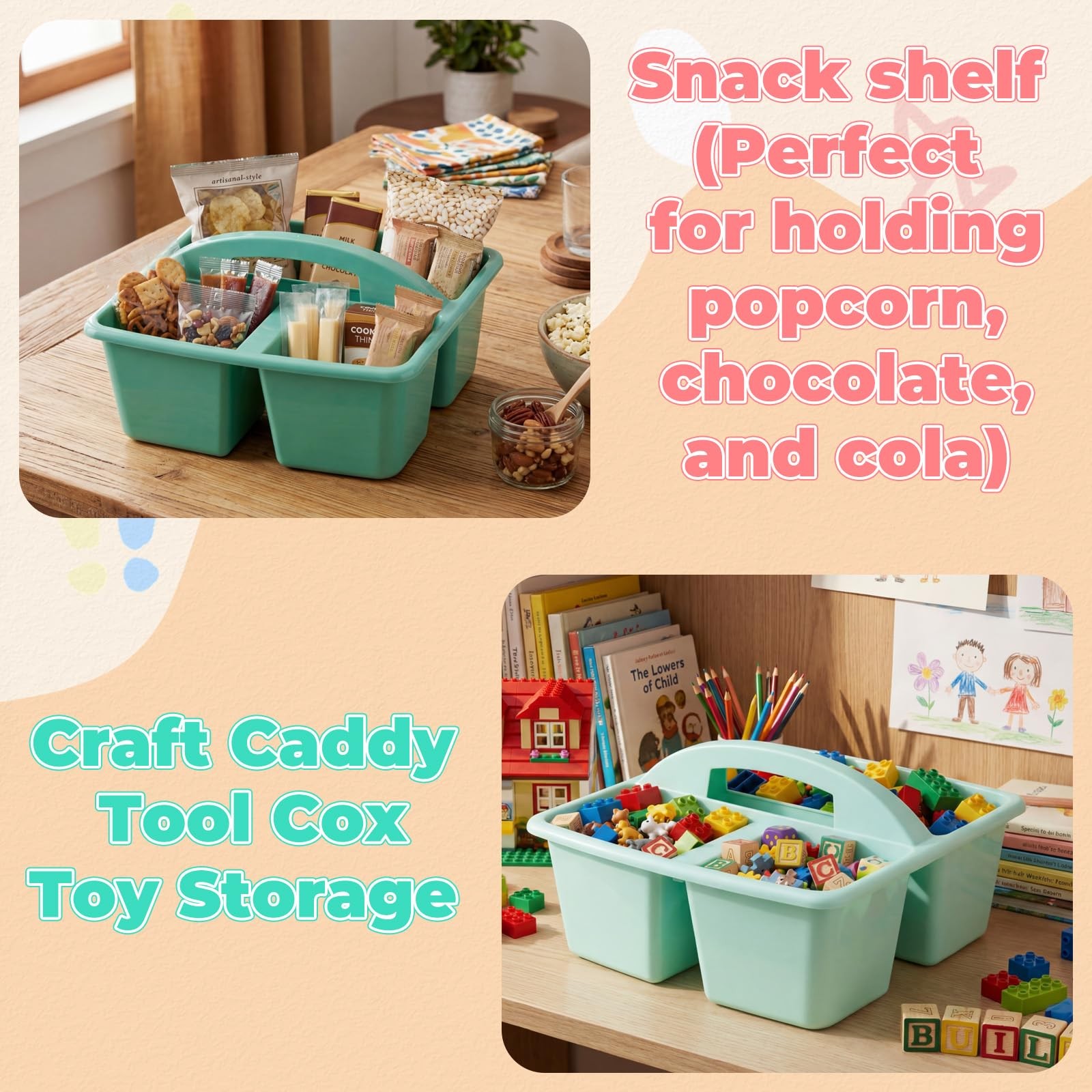 Kathfly 6 Pack Multipurpose Compartment Caddy Plastic Storage Boxes Handle
