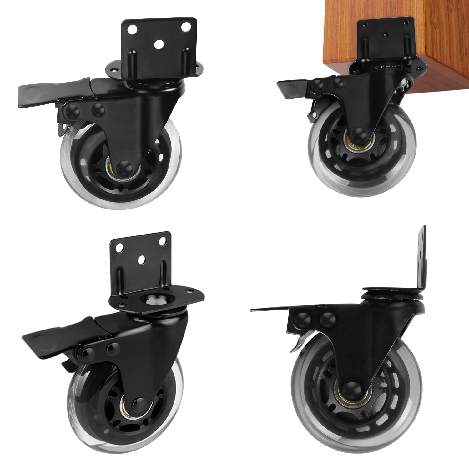 Set of 4 Caster Wheels, 3" L-Shaped Bracket Casters, Swivel Castor, Furniture...