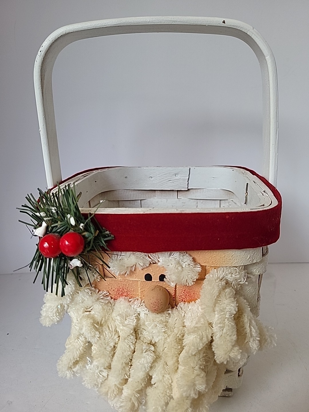 Handmade Santa Face Christmas Basket With Handle Square 5.5"