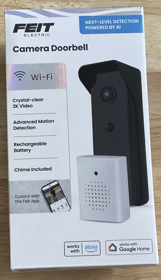 Feit Electric: Camera Doorbell ‎(CAM/DOOR/WIFI/BATG3, Black) Brand New